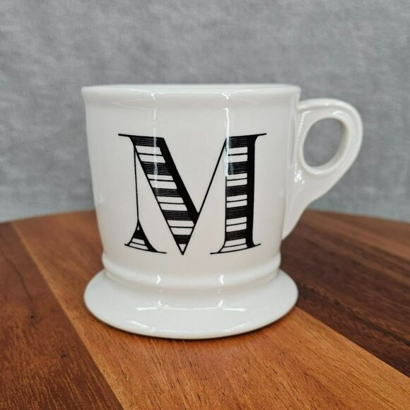 Anthropologie Monogram Mug M Initial White Black Ceramic Footed Coffee Tea Cocoa - Picture 1 of 10